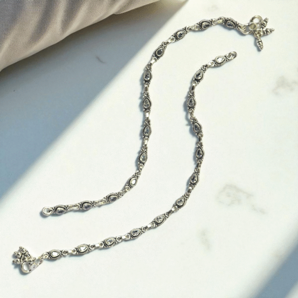 Full length view of 925 Royal Teardrop Payal – CZ Antique Finish