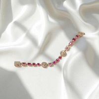 Full stretch view of Rose Gold Ruby Bracelet