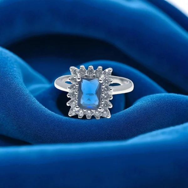 Front view of Regal Radiance Blue CZ Ring
