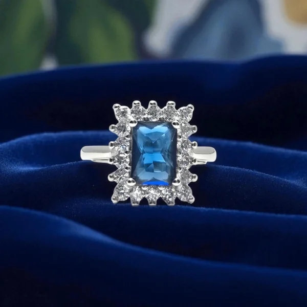 Close up of Regal Radiance Blue CZ Ring