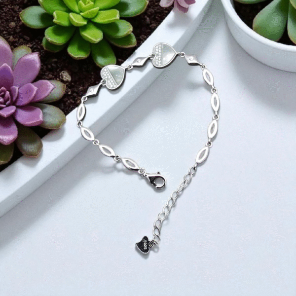 Circled display of Mother-of-Pearl Heart Charm Bracelet