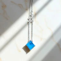 Close up of Azure Prism Necklace Ocean Blue Sparkle in 925 Silver