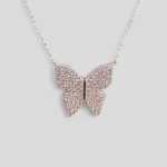 Close up of Blush Flutter Necklace Pink Crystal Butterfly in 925 Silver