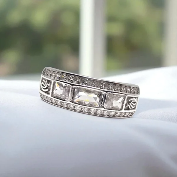 Front facing view of Celestia Triple Row CZ Ring