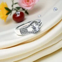 Main front view of 925 Halo Embrace CZ Ring