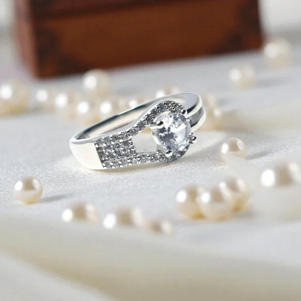Front view of 925 Halo Embrace CZ Ring