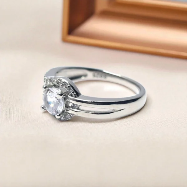 Side view of 925 Halo Embrace CZ Ring