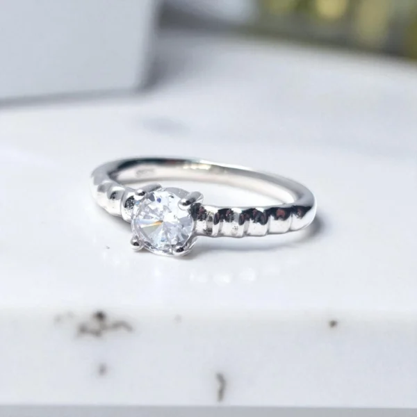 Close up of 925 Beaded Solitaire Ring