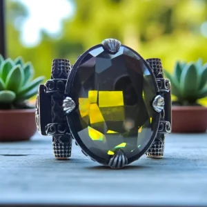 Home 61 Regal Warrior Ring – Olive Green Stone in 925 Antique Silver