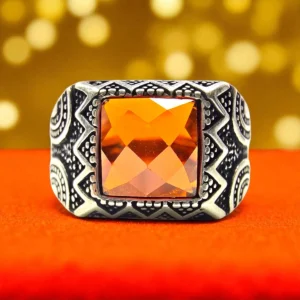 Home 58 Ember Crest Ring – Burnt Orange Stone in Tribal 925 Silver