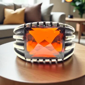 Inferno Signet Ring – Burnt Orange Radiance in Antique 925 Silver