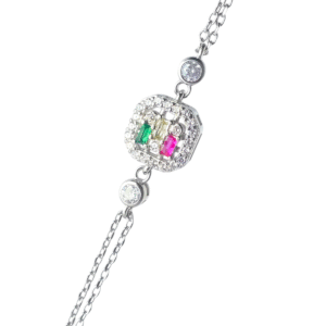 Home 52 Prismatic CZ Charm Bracelet – 925 Silver with Gem Bar Accent