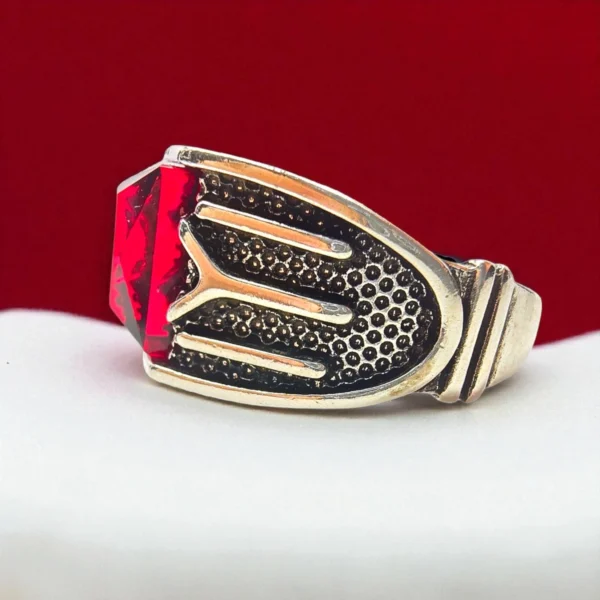 Side view of Crimson Crest Ring