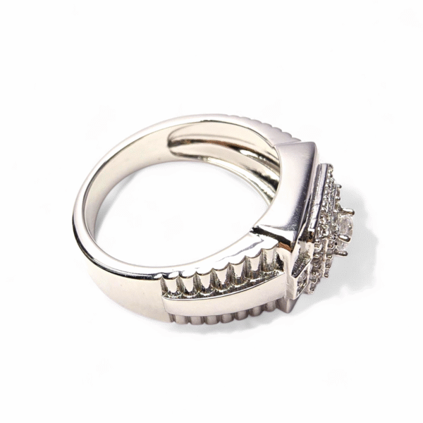 Top view of Square CZ Crown in Polished Titan Ice Sterling Silver Ring for Men