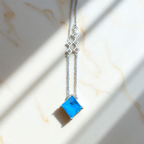 Azure Prism Geometric Sparkle in Ocean Blue Sterling Silver Necklace for Women