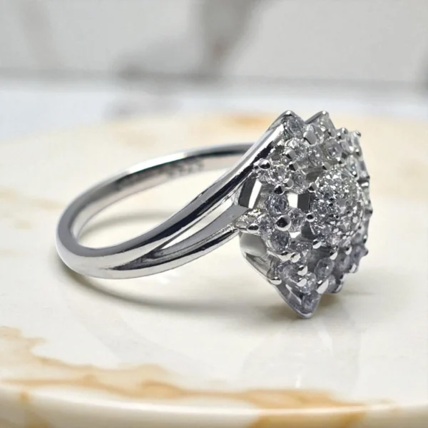 Side view of Floral Cluster CZ Ring