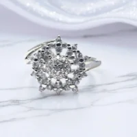 Close up of 925 Floral Cluster CZ Ring