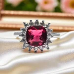 Close up of Regal Pink Cushion-Cut Stone Ring