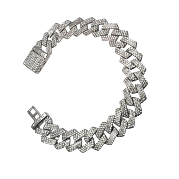 Top view of 925 Silver Iced Valor Cuban Bracelet with CZ Pave Links