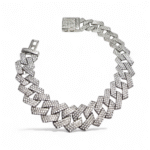 Close up of 925 Silver Iced Valor Cuban Bracelet with CZ Pave Links