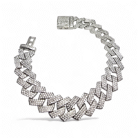 Close up of 925 Silver Iced Valor Cuban Bracelet with CZ Pave Links