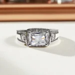 Close up of Emerald Cut Center Stone Ring