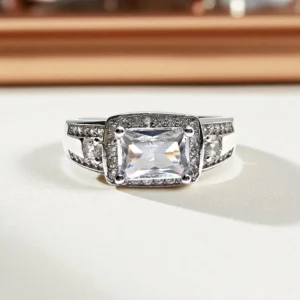 Emerald Cut Center Stone Ring – 925 Silver
