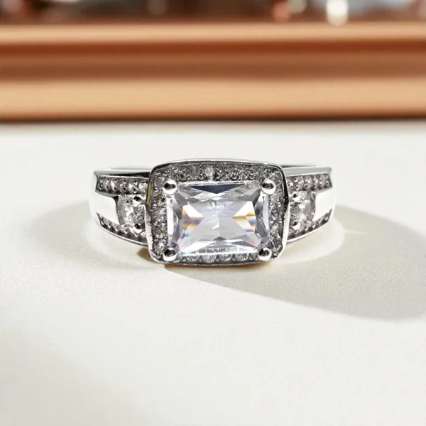 Close up of Emerald Cut Center Stone Ring