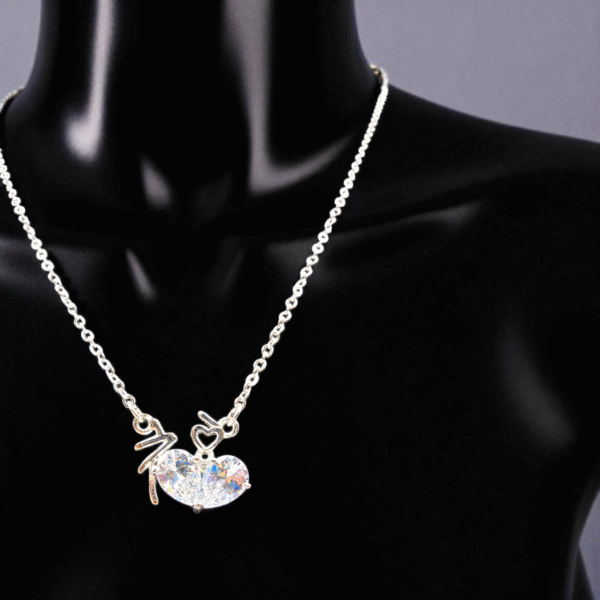 Close Up of Heart Curve CZ Pendant in 925 Sterling Silver Necklace