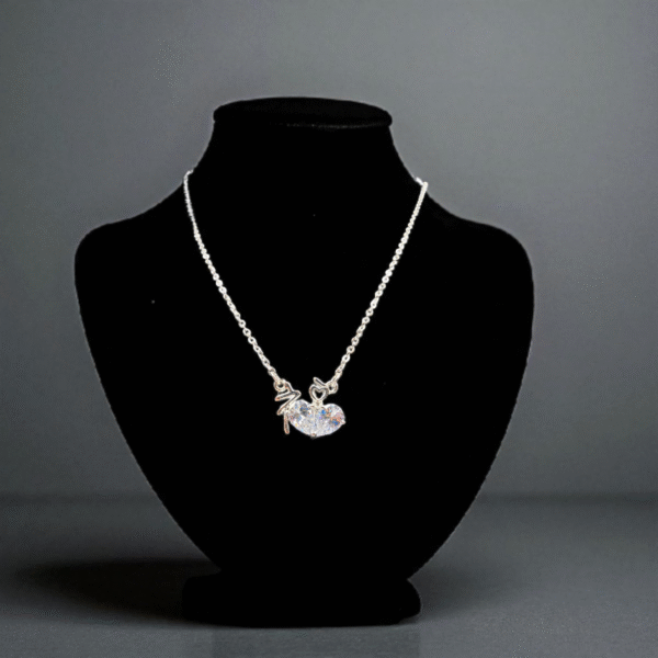 Full view of Heart Curve CZ Pendant in 925 Sterling Silver Necklace