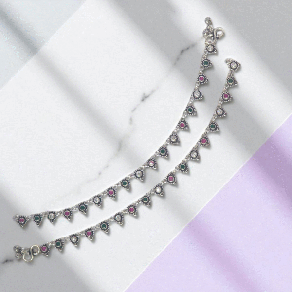 Different side top view of 925 Tri-Raaga Payal – Multicolour Charm