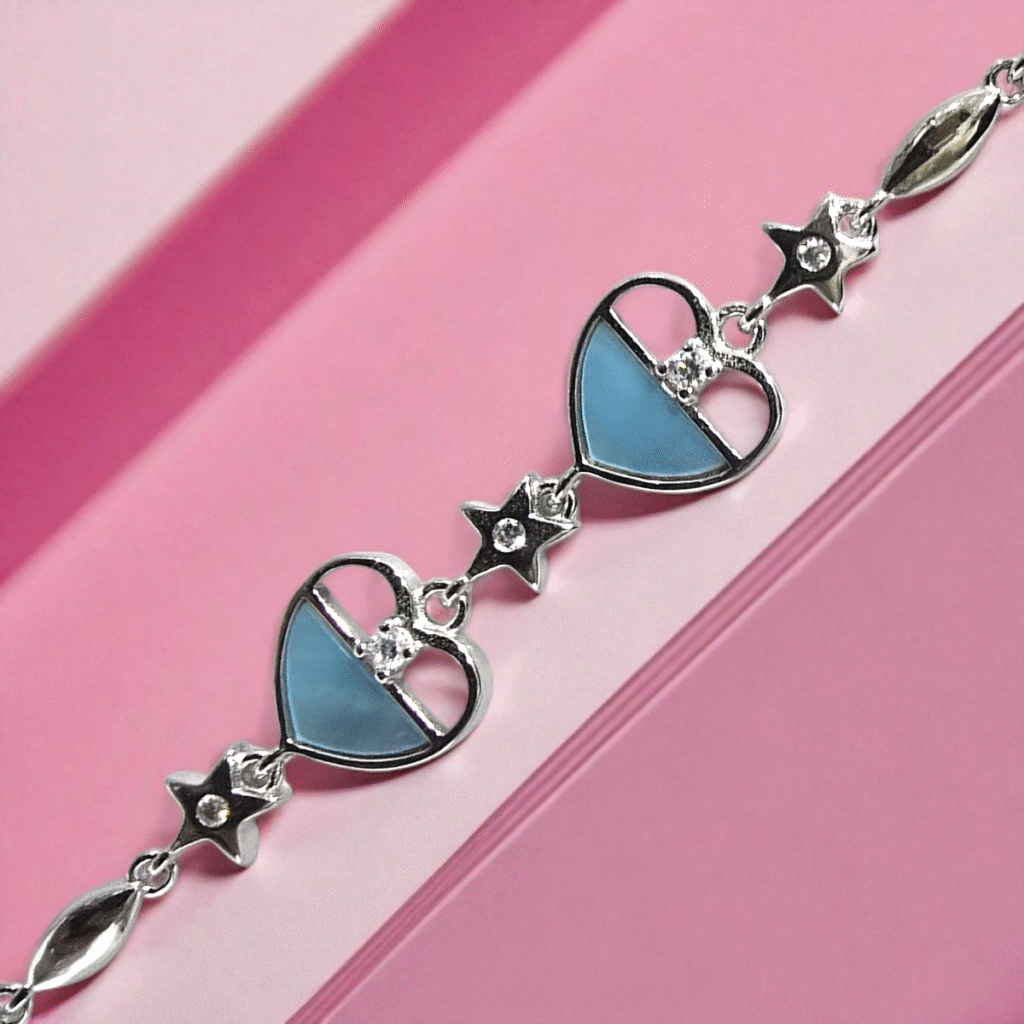 Close up of Aqua Heart Star Bracelet