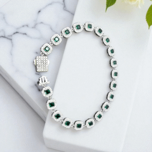 Emerald CZ Bracelet – 925 Silver with White Rhodium Finish