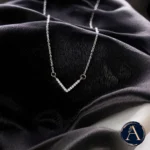 Close up of Sparkling V-Shape Bar Necklace – 925 Silver