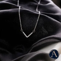 Close up of Sparkling V-Shape Bar Necklace – 925 Silver
