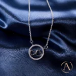 Close up view of Dainty Double Hearts in CZ Halo Necklace – 925 Silver