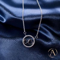 Close up view of Dainty Double Hearts in CZ Halo Necklace – 925 Silver