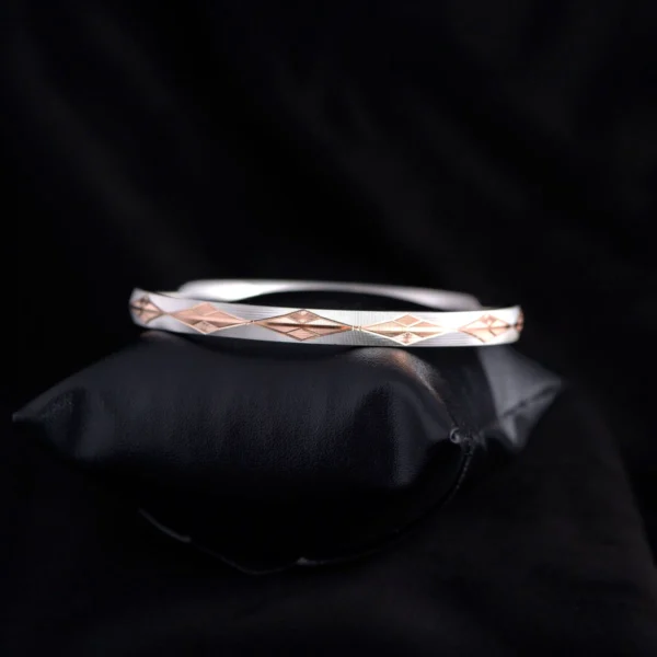 Front view of Dual Tone Geometric Kada – 925 Silver
