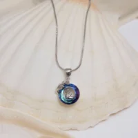 Straight display of Blue Gradient Crystal Swan Pendant Necklace