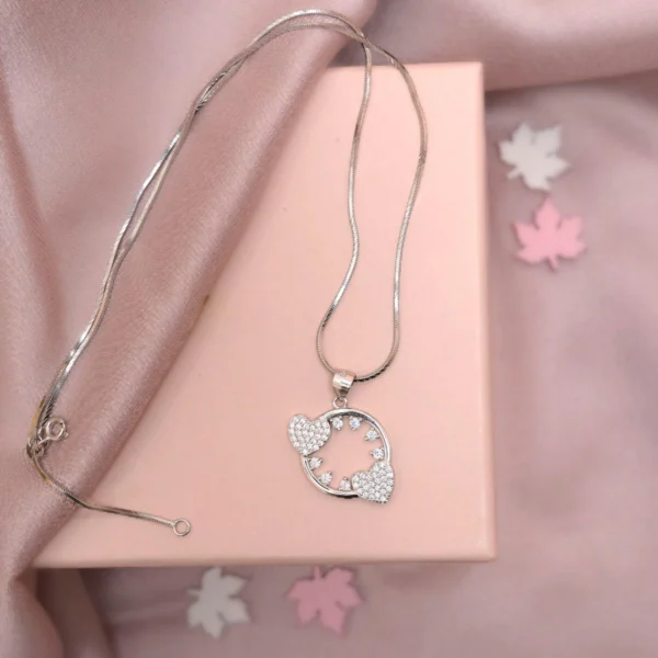 Full display of Double Heart CZ Pendant Necklace