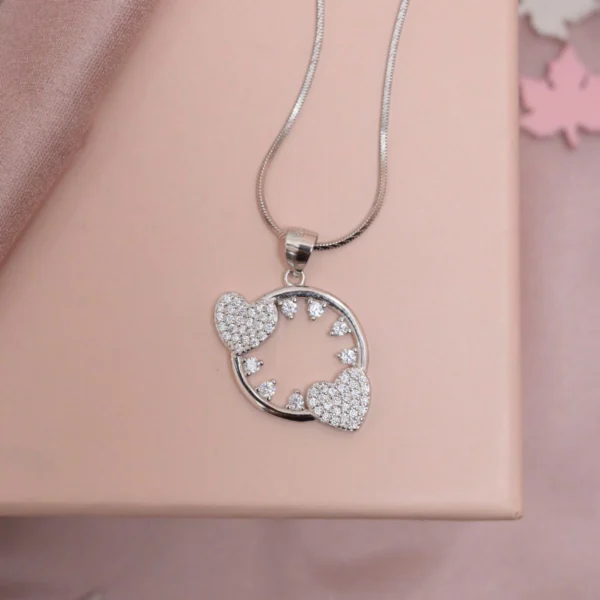 Locket display of Double Heart CZ Pendant Necklace