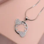 Close up of Double Heart CZ Pendant Necklace