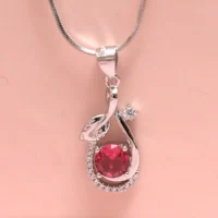 Close up of Ruby Red Bloom Pendant Necklace
