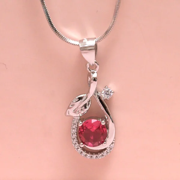 Close up of Ruby Red Bloom Pendant Necklace