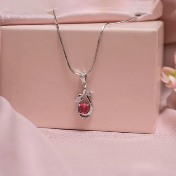 Hanging view of Ruby Red Bloom Pendant Necklace