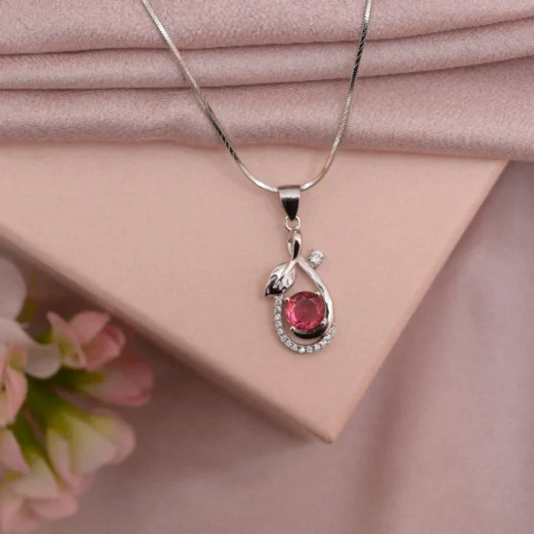 Top view of Ruby Red Bloom Pendant Necklace