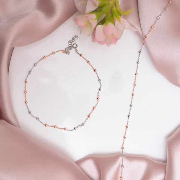 One circle one straight Dual Tone Dotted Harmony Anklets