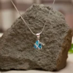 Full length display of Blue Heart Dragonfly Pendant Necklace