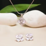 Hanging view of Lavender Petal Bloom Pendant with Earrings