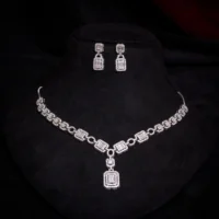 Full display of Baguette Cluster Necklace Set